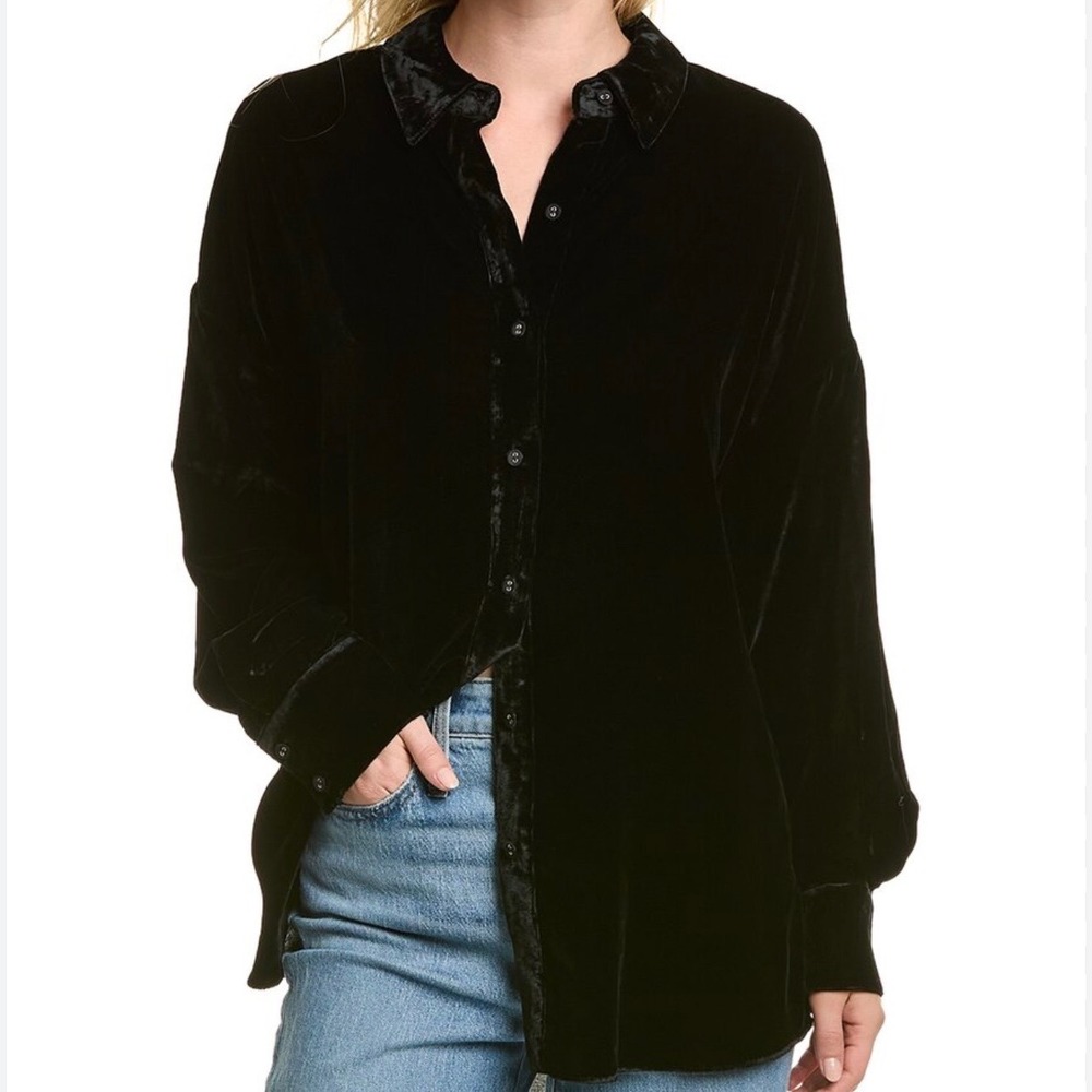 Favorite Daughter Black Velvet Ex-Boyfriend Oversized Button Down Shirt Size XS
